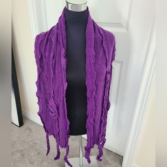 TRIBE Floral & Ruffle Purple Long Knit Scarf NWT - Picture 3 of 5